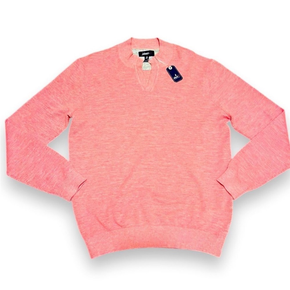 NWT Johnnie-O Belmore Sweater Coral Pink Cotton Blend V-Neck Pullover Size M